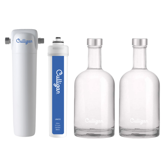 Unico con filtro di ricambio + 2 Bottiglie vetro 500 ml incluse