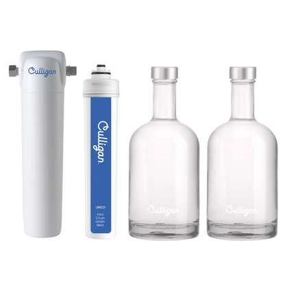Unico con filtro di ricambio + 2 Bottiglie vetro 500 ml incluse